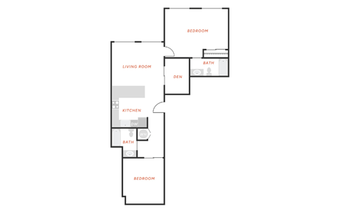 Floor plan for 2 beds, 2 baths, 1094 sqft